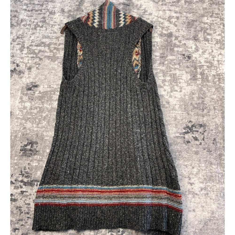 Hollister Long Sweater Vest Womens M/L Grey Fair Isle Aztec Wool Blend Knit NWOT
